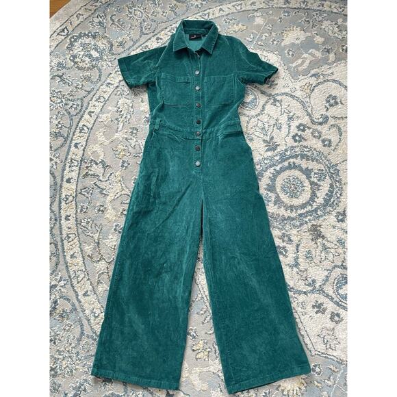 LAZY OAF Green Corduroy Wide Crop Leg Boilersuit Jumpsuit - Sz 6 - Picture 3 of 11